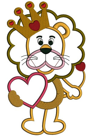 Cute Lion With a Big Heart Applique Machine Embroidery Design Digitized Pattern