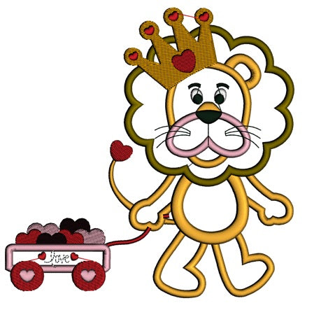 Cute Lion With a Crown and a Wagon With Hearts Applique Machine Embroidery Digitized Design Pattern