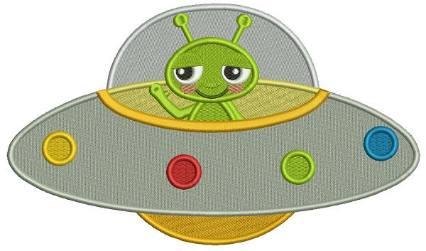 Cute Little Alien Inside Spaceship Filled Machine Embroidery Design Digitized Pattern