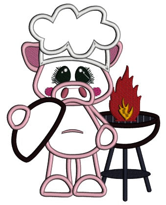 Cute Little BBQ Piggy Applique Machine Embroidery Design Digitized Pattern