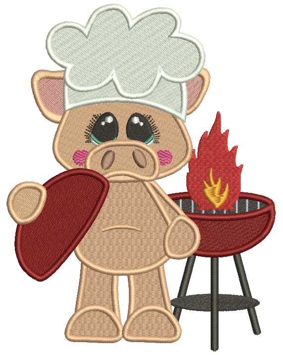 Cute Little BBQ Piggy Filled Machine Embroidery Design Digitized Pattern