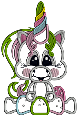 Cute Little Baby Unicorn With Gum Drops Applique Machine Embroidery Design Digitized Pattern