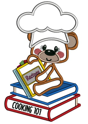 Cute Little Bear Cook Applique Machine Embroidery Design Digitized Pattern