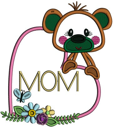 Cute Little Bear Holding Big Heart That Says MOM Applique Summer Machine Embroidery Design Digitized Pattern