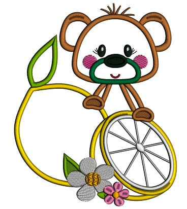 Cute Little Bear Holding a Lemon Applique Machine Embroidery Design Digitized Pattern