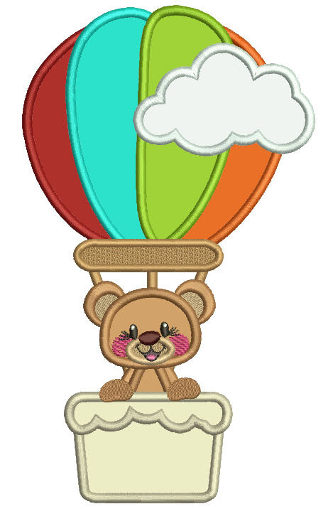 Cute Little Bear Inside an Air Balloon Applique Machine Embroidery Design Digitized Pattern