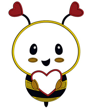 Cute Little Bee With Big Heart Applique Machine Embroidery Design Digitized Pattern