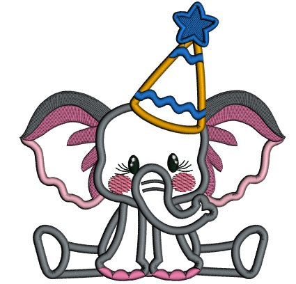 Cute Little Birthday Elephant Applique Machine Embroidery Design Digitized Pattern