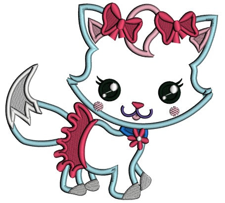 Cute Little Blue Kitten Applique Machine Embroidery Design Digitized Pattern