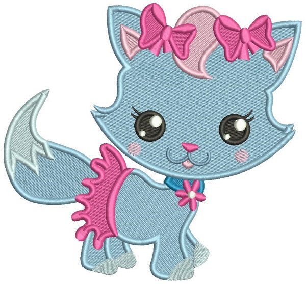 Cute Little Blue Kitten Filled Machine Embroidery Design Digitized Pattern