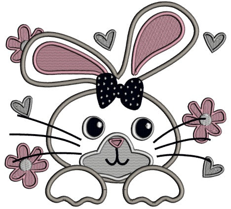 Cute Little Bunny Face With a Bow Applique Machine Embroidery Design Digitized Pattern