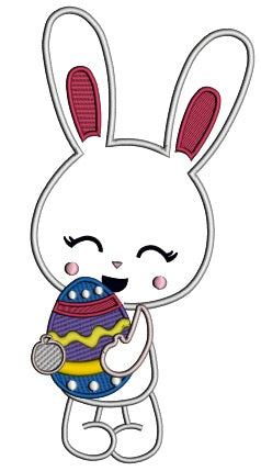 Cute Little Bunny Holding Easter Egg Applique Machine Embroidery Design Digitized Pattern