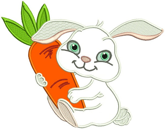 Cute Little Bunny Hugging a Big Carrot Applique Machine Embroidery Design Digitized Pattern