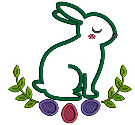Cute Little Bunny With Easter Eggs Applique Machine Embroidery Design Digitized Pattern