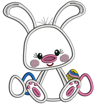 Cute Little Bunny With Easter Eggs Applique Machine Embroidery Design Digitized