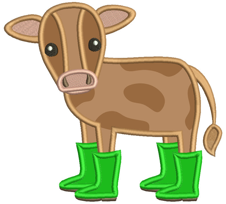 Cute Little Calf Wearing Rain Boots Applique Machine Embroidery Design Digitized Pattern