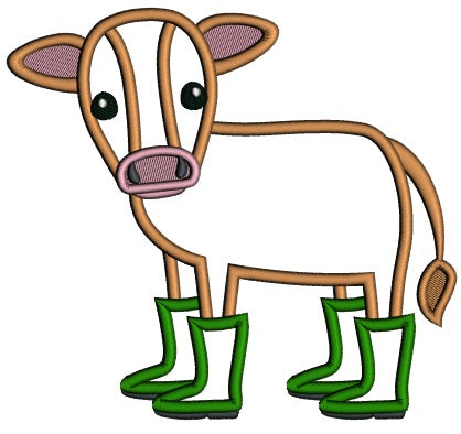 Cute Little Calf Wearing Rain Boots Applique Machine Embroidery Design Digitized Pattern