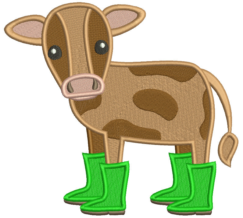 Cute Little Calf Wearing Rain Boots Filled Machine Embroidery Design Digitized Pattern