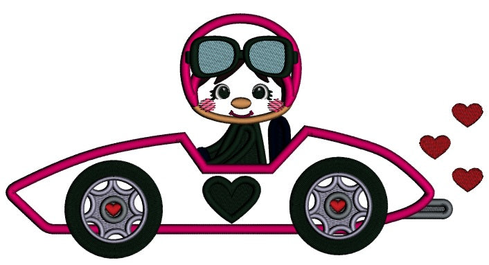 Cute Little Car Racer With Hearts Applique Valentine's Day Machine Embroidery Design Digitized Pattern