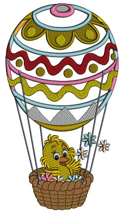 Cute Little Chick Flying a Hot Air Ballon Applique Machine Embroidery Design Digitized Pattern