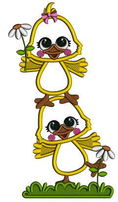 Cute Little Chicks One on Top Of Another Applique Easter Machine Embroidery Design Digitized Pattern