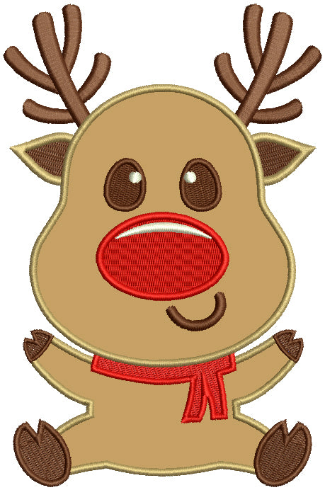 Cute Little Christmas Reindeer Applique Machine Embroidery Design Digitized Pattern