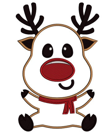 Cute Little Christmas Reindeer Applique Machine Embroidery Design Digitized Pattern