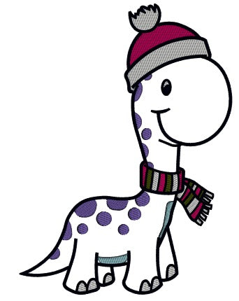 Cute Little Dino Wearing Santa's Hat Christmas Applique Machine Embroidery Design Digitized Pattern