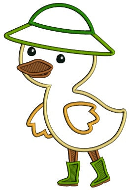 Cute Little Duck Wearing Rain Boots and a Hat Applique Machine Embroidery Design Digitized Pattern
