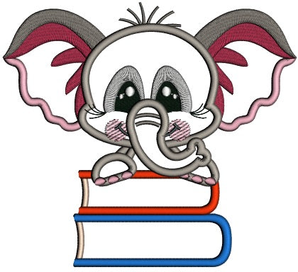 Cute Little Elephant Holding Two Books School Applique Machine Embroidery Design Digitized Pattern