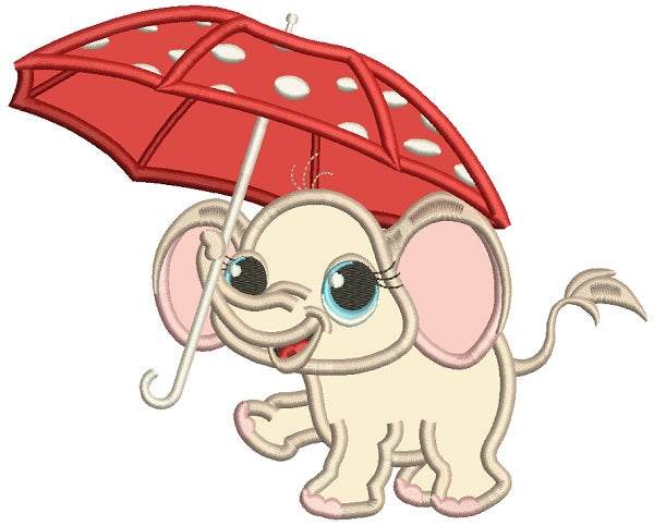 Cute Little Elephant Holding an Umbrella Applique Machine Embroidery Design Digitized Pattern