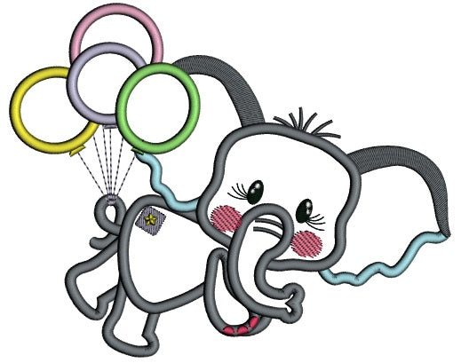 Cute Little Elephant With Balloons On His Tail Applique Birthday Machine Embroidery Design Digitized Pattern