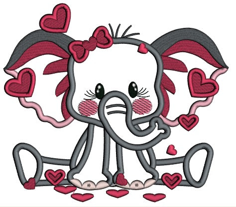 Cute Little Elephant With Lots Of Hearts Applique Valentine's Day Machine Embroidery Design Digitized Pattern