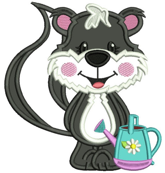 Cute Little Gardner Skunk Applique Machine Embroidery Design Digitized Pattern