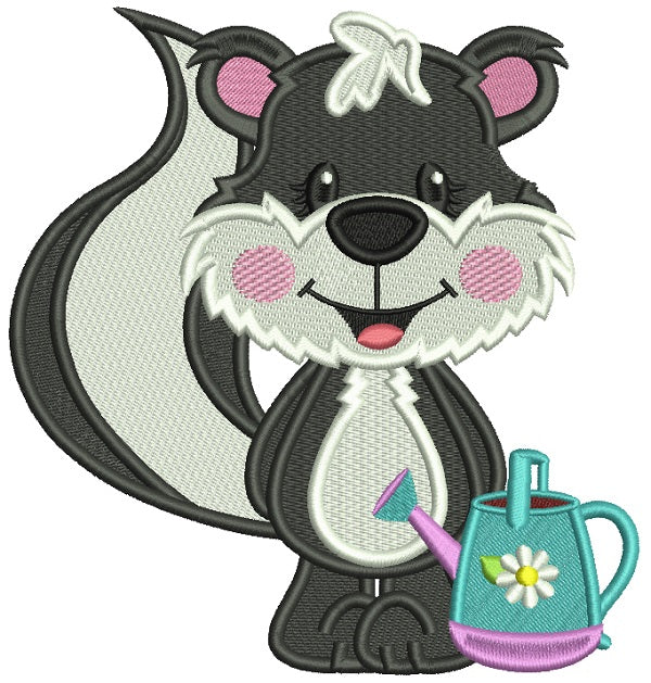 Cute Little Gardner Skunk Filled Machine Embroidery Design Digitized Pattern