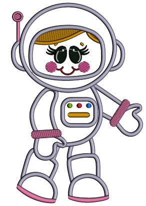 Cute Little Girl Astronaut Applique Machine Embroidery Design Digitized Pattern