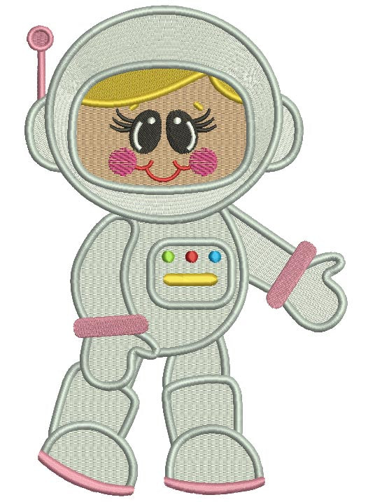 Cute Little Girl Astronaut Filled Machine Embroidery Design Digitized Pattern