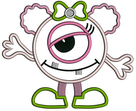 Cute Little Girl Monster Applique Machine Embroidery Digitized Design Pattern