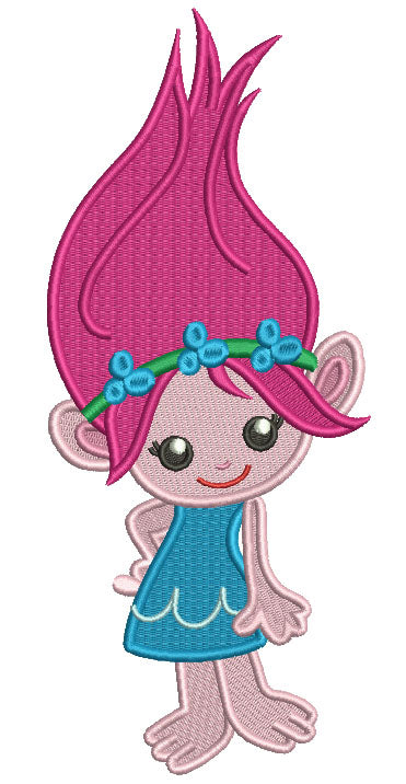 Cute Little Girl Troll Looks Like Poppy From Smurfs Filled Machine Embroidery Design Digitized Pattern
