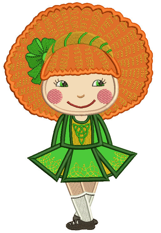 Cute Little Girl With Big Hair St. Patrick's Day Applique Machine Embroidery Design Digitized Pattern