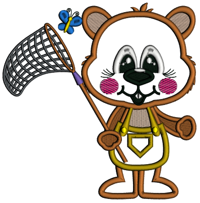 Cute Little Groundhog Catching Butterflies Applique Machine Embroidery Design Digitized Pattern