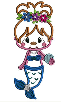 Cute Little Hawaiian Mermaid Applique Machine Embroidery Design Digitized