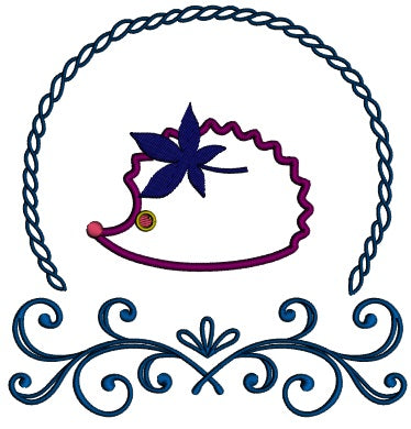 Cute Little Hedgehog With a Leaf Applique Machine Embroidery Design Digitized Pattern