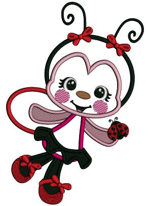 Cute Little Ladybug Wearing Ballet Shoes Applique Machine Embroidery Design Digitized Pattern