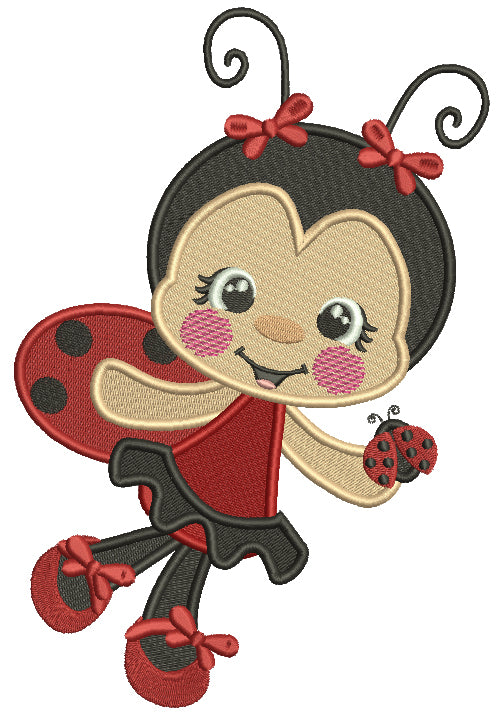 Cute Little Ladybug Wearing Ballet Shoes Filled Machine Embroidery Design Digitized Pattern