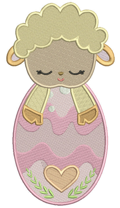 Cute Little Lamb Sleeping On Easter Egg Filled Machine Embroidery Design Digitized Pattern