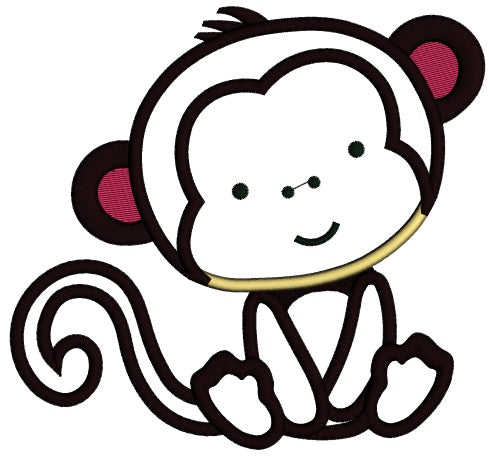 Cute Little Monkey Applique Machine Embroidery Design Digitized Pattern