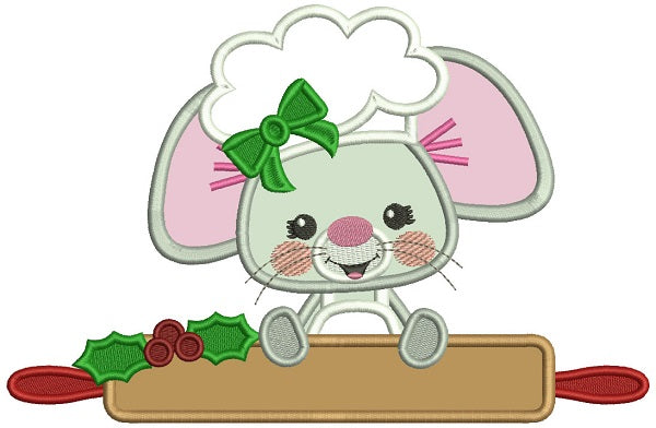 Cute Little Mouse Cook Applique Christmas Machine Embroidery Design Digitized Pattern