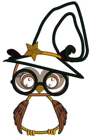 Cute Little Owl Witch Halloween Applique Machine Embroidery Design Digitized Pattern