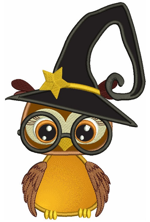 Cute Little Owl Witch Halloween Applique Machine Embroidery Design Digitized Pattern